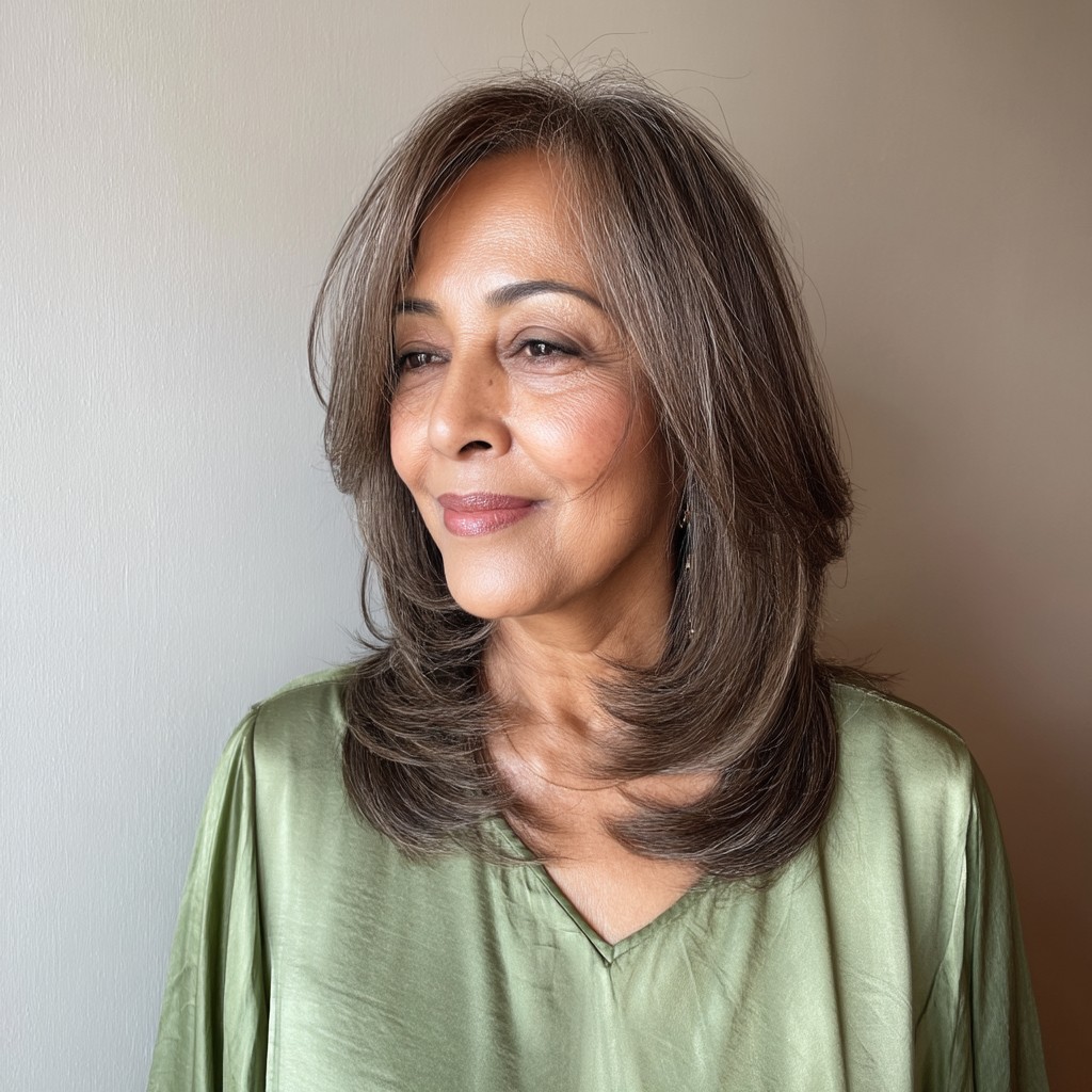 Elegant Layered Long Cut with Subtle Gray Highlights