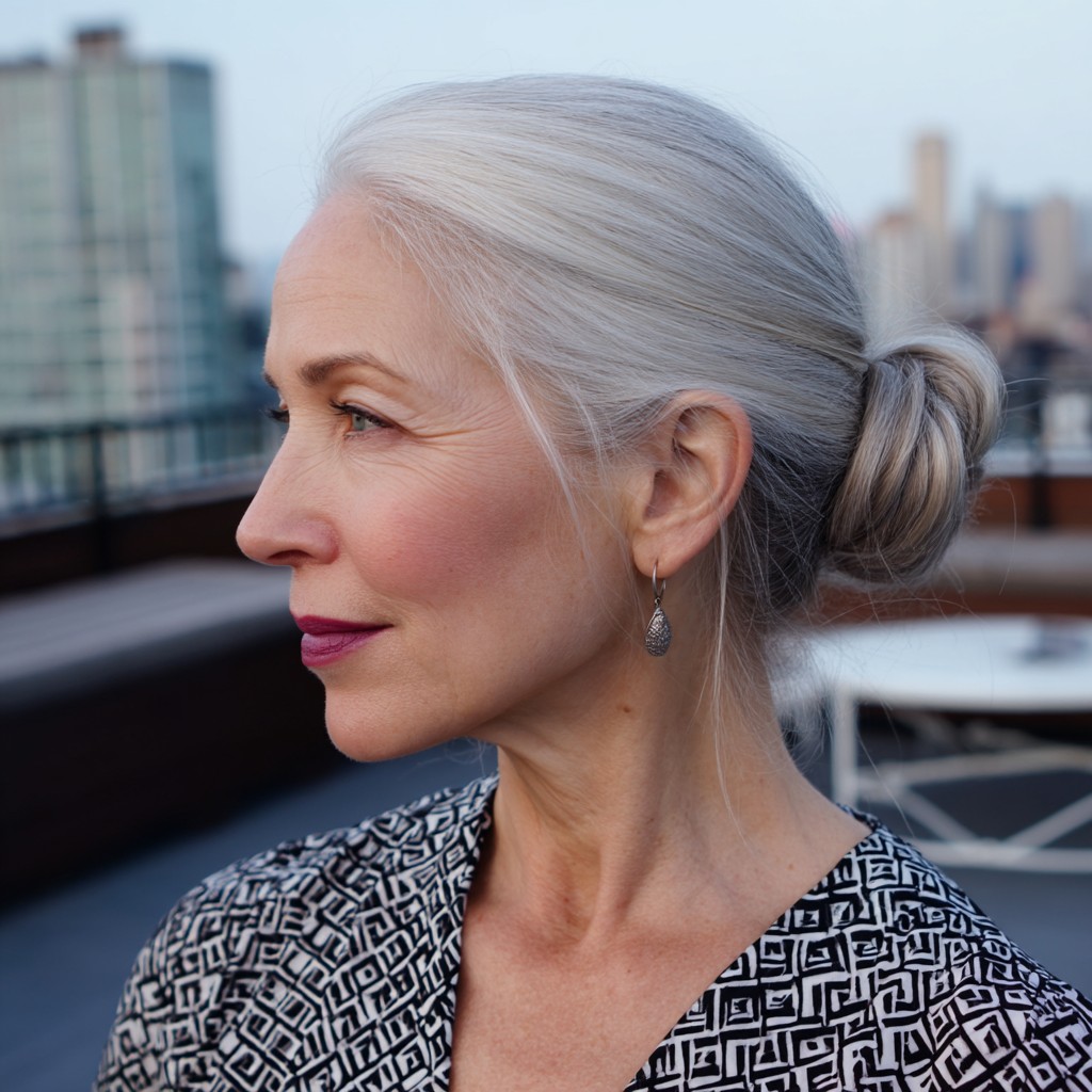 Elegant Silver Twist Updo for Long Hair