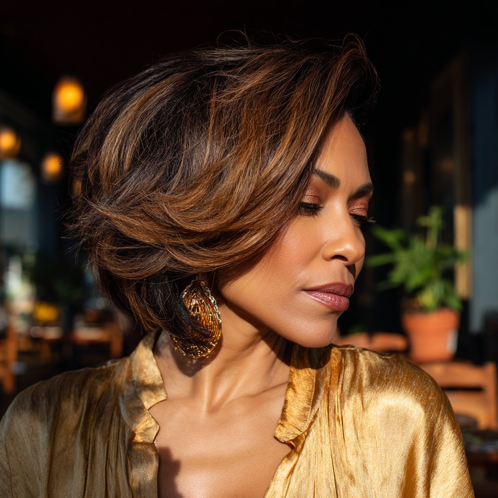 Elegant Wavy Bob with Rich Highlights