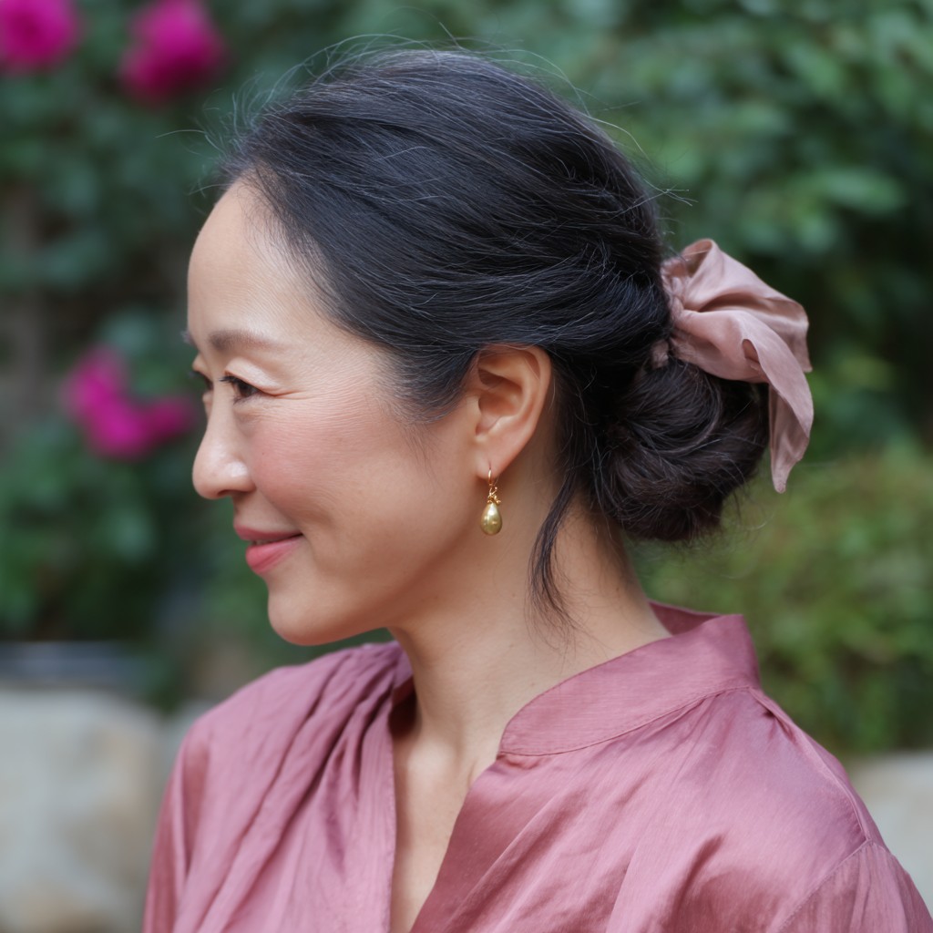 Graceful Low Bun with Soft Ribbon Detail