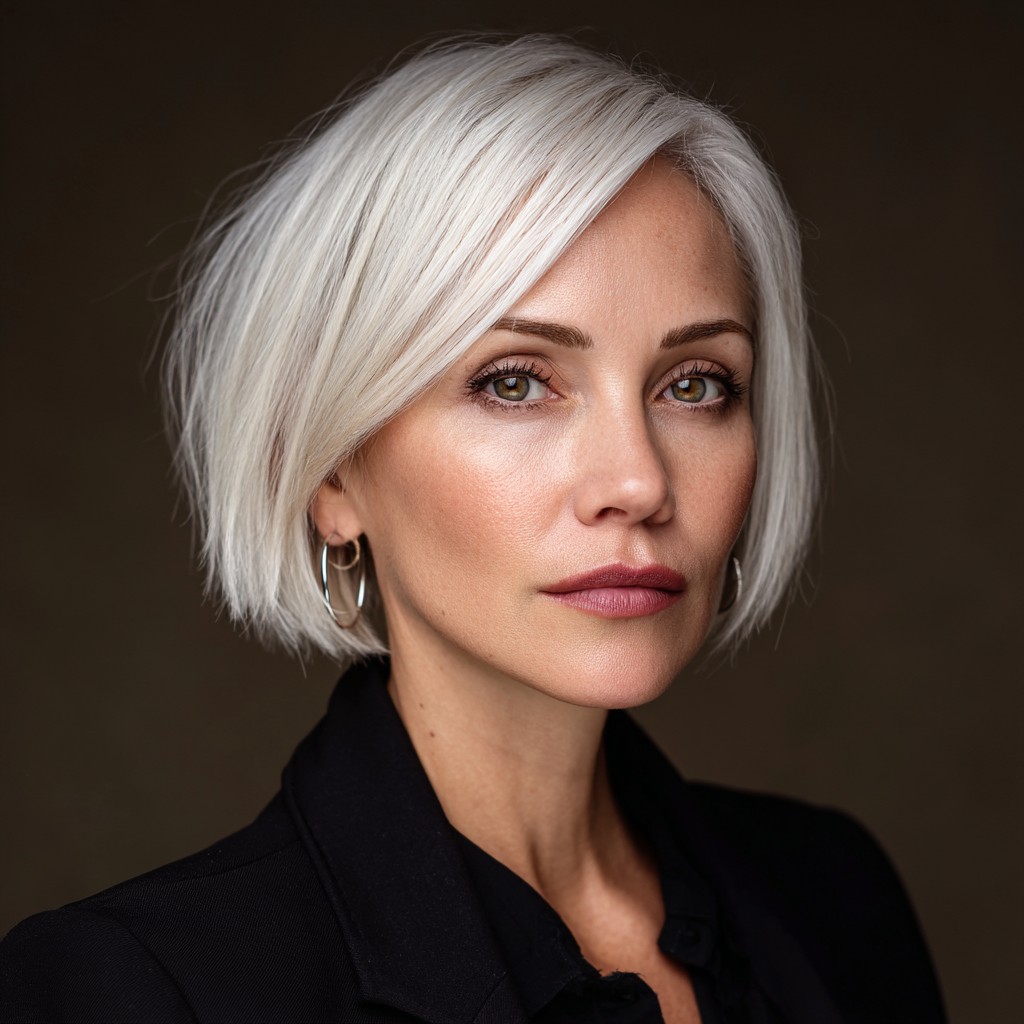 Modern Asymmetrical Bob for Thick Hair Over 40