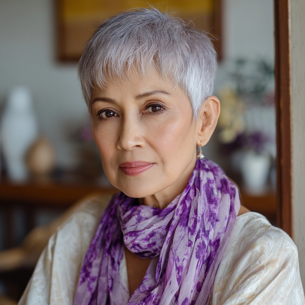 Modern Silver Pixie Cut with Textured Layers