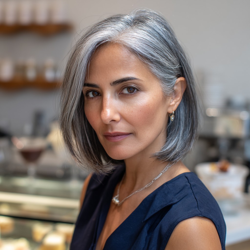 Modern Sleek Silver Bob with Subtle Texture