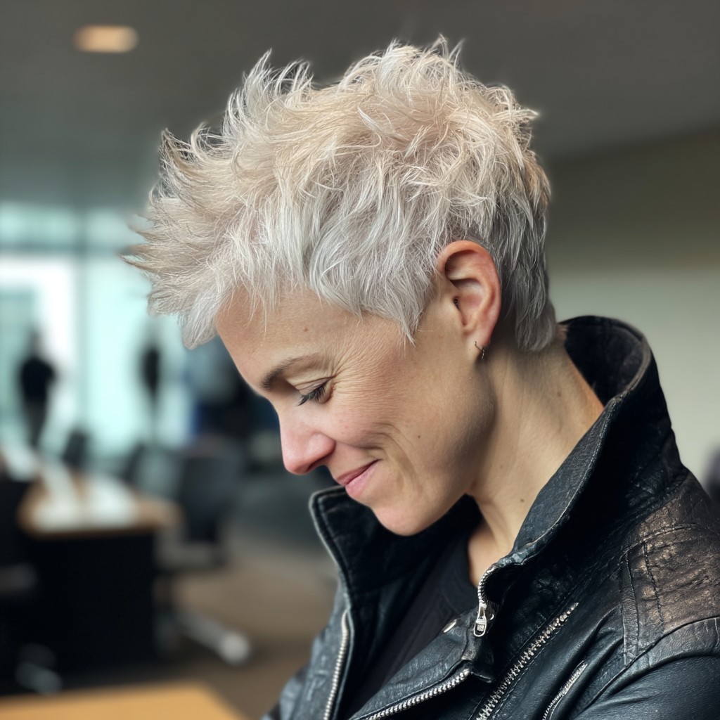 Modern Spiky Short Cut with Platinum Highlights