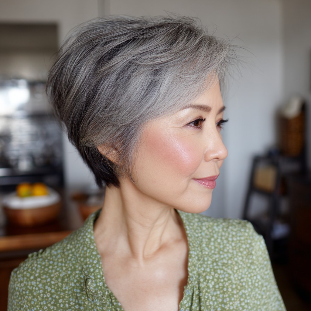Modern Textured Gray Pixie Bob with Soft Volume