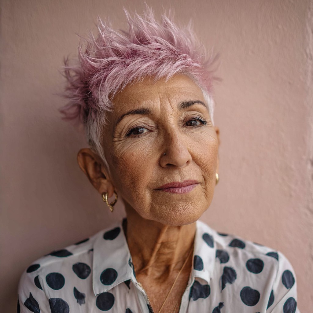 Playful Short Spiky Cut with Soft Pink Highlights