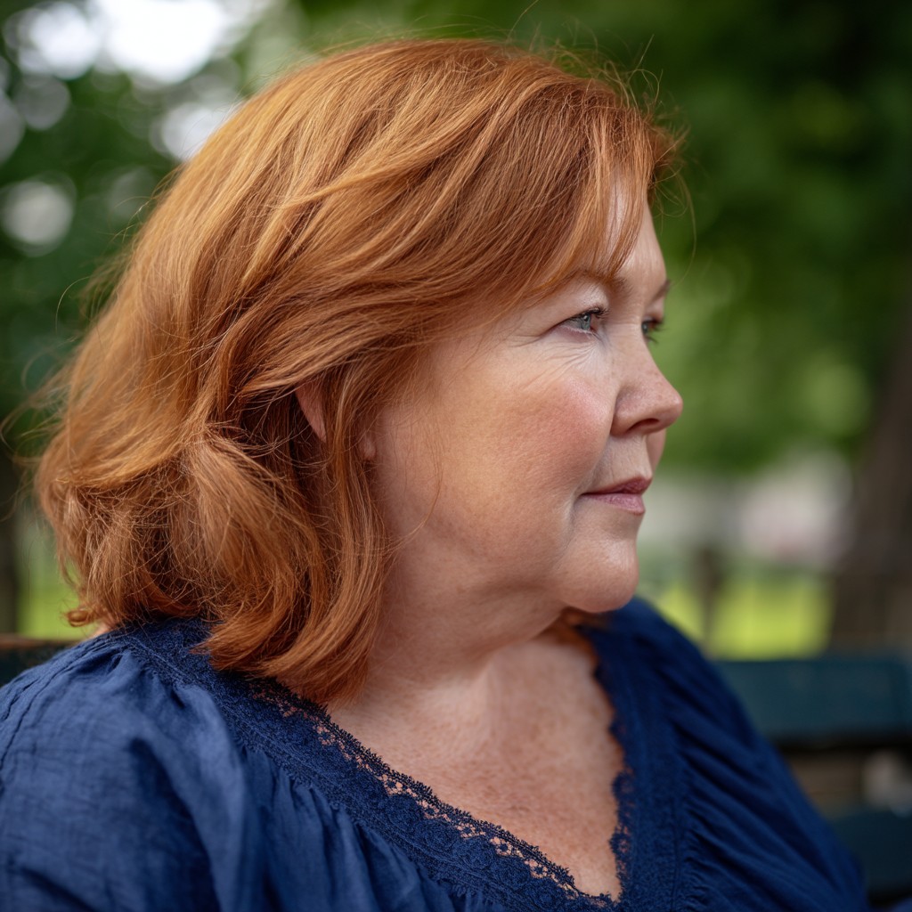 Radiant Copper Shoulder-Length Hair with Soft Layers