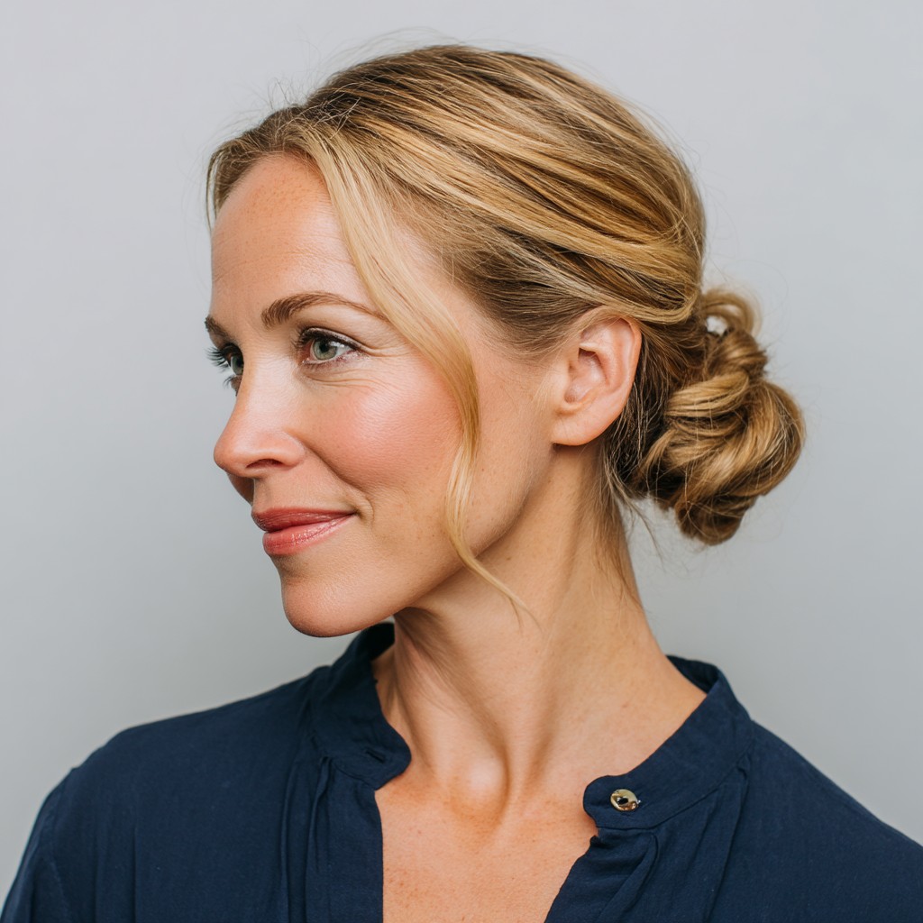 Relaxed Low Twisted Bun with Soft Tendrils