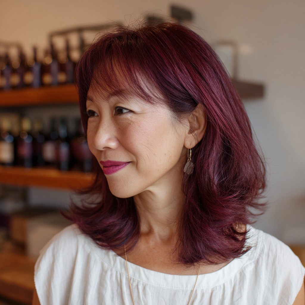 Rich Burgundy Layered Cut with Soft Face-Framing Layers