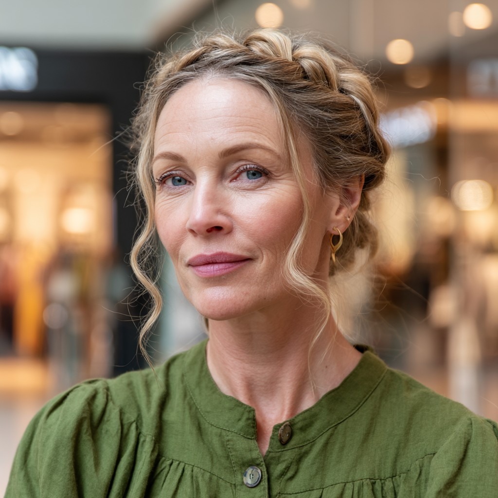 Romantic Braided Crown Updo for Long Hair