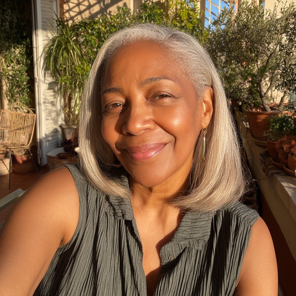 Silvery Smooth Shoulder-Length Hair with Subtle Layers