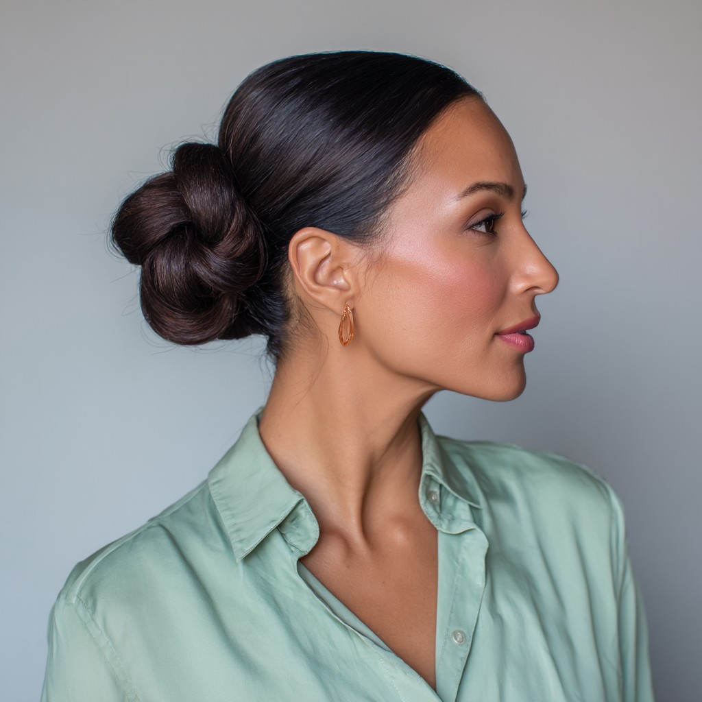 Sleek Low Chignon with Subtle Volume