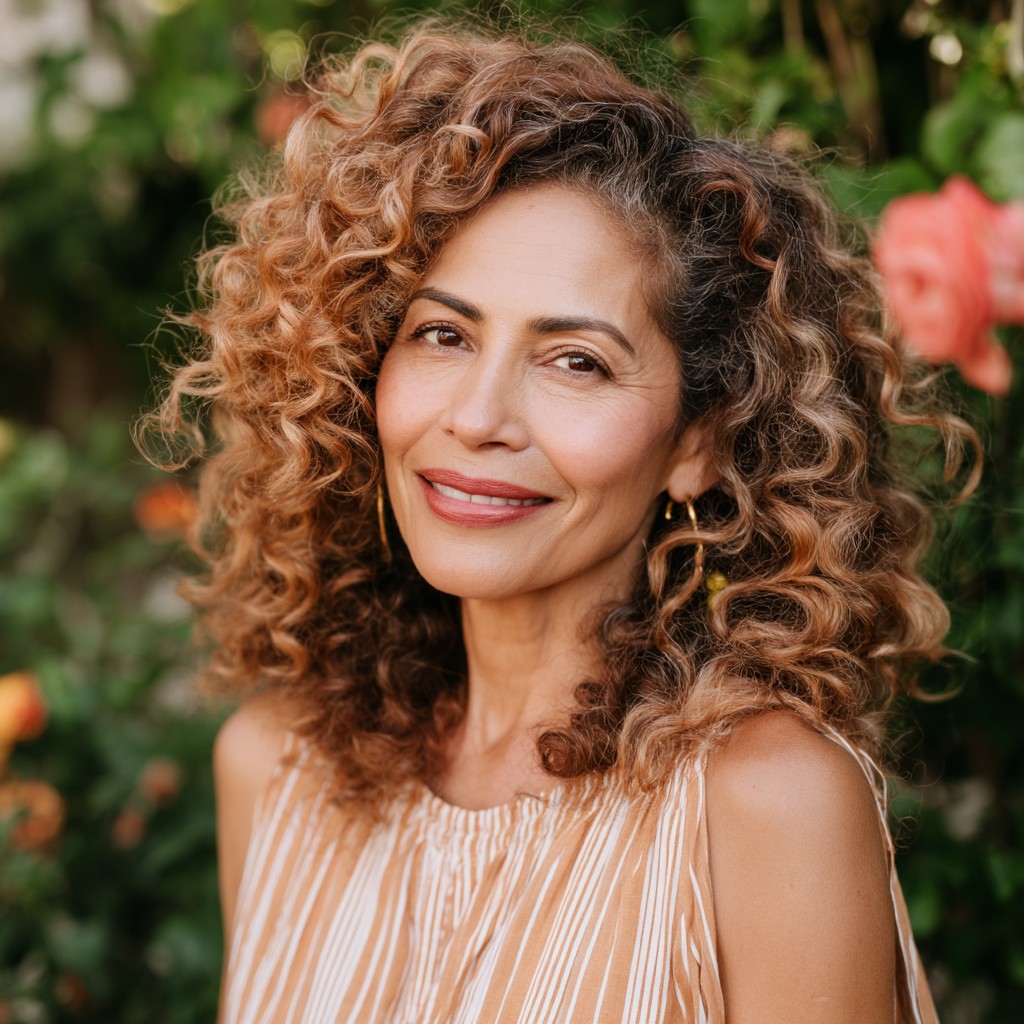 Soft Caramel Curls with Natural Highlights