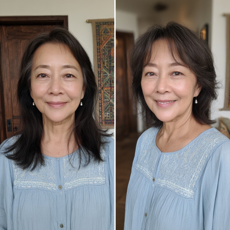 Soft Curtain Bangs with Layered Ends