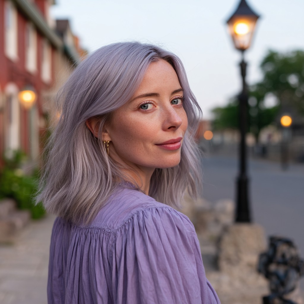 Soft Lavender Layered Lob with Subtle Waves