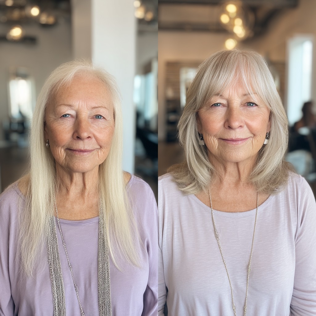 Soft Layered Cut with Curtain Bangs for Mature Women