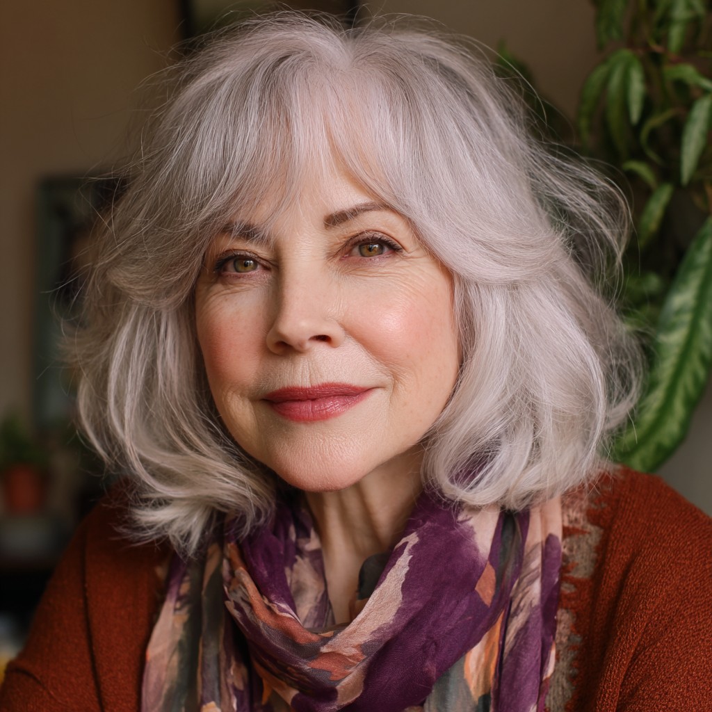 Soft Layered Silver Cut with Curtain Bangs