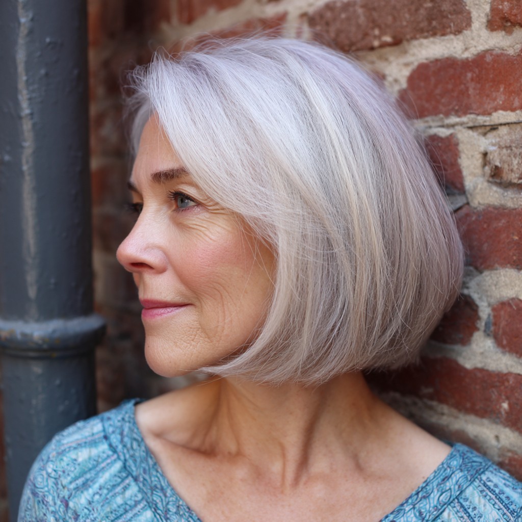 Soft Silver Layered Bob with Subtle Texture
