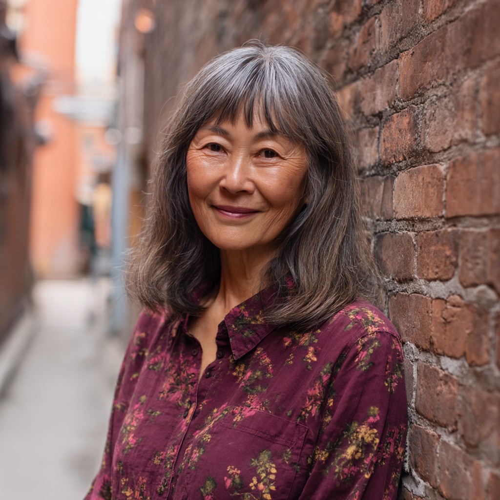 Softly Layered Shoulder-Length Hair with Face-Framing Bangs