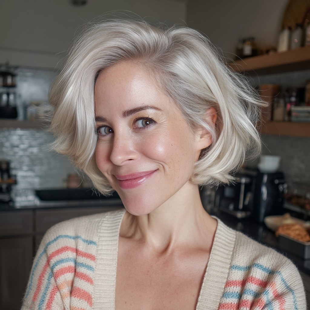 Softly Rounded Silver Bob with Subtle Volume