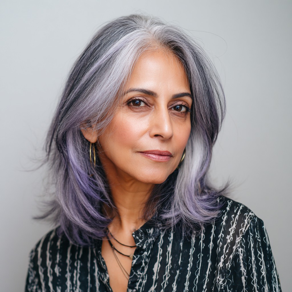 Stylish Shoulder-Length Hair with Subtle Lavender Highlights