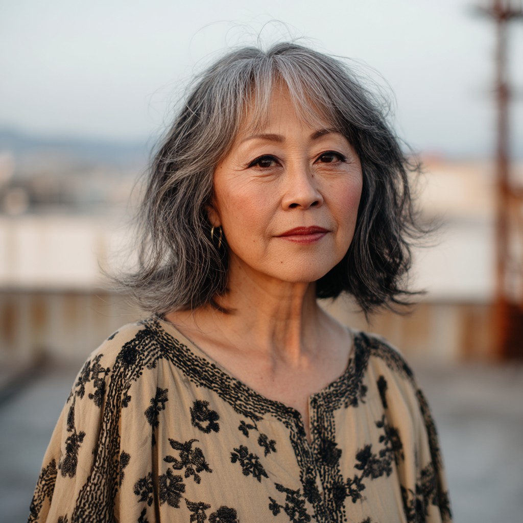 Stylish Textured Lob with Soft Curtain Bangs