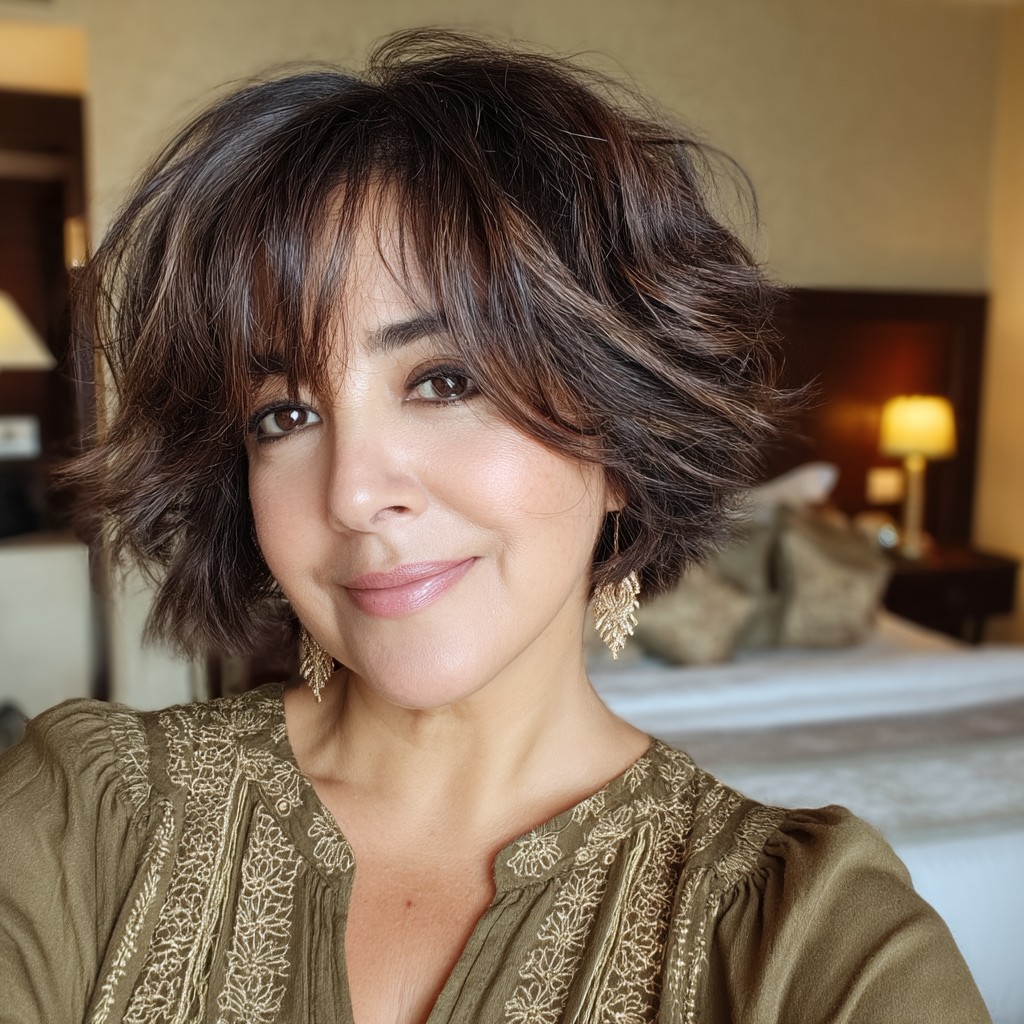 Textured Bob with Soft Layers for Thick Hair Over 40