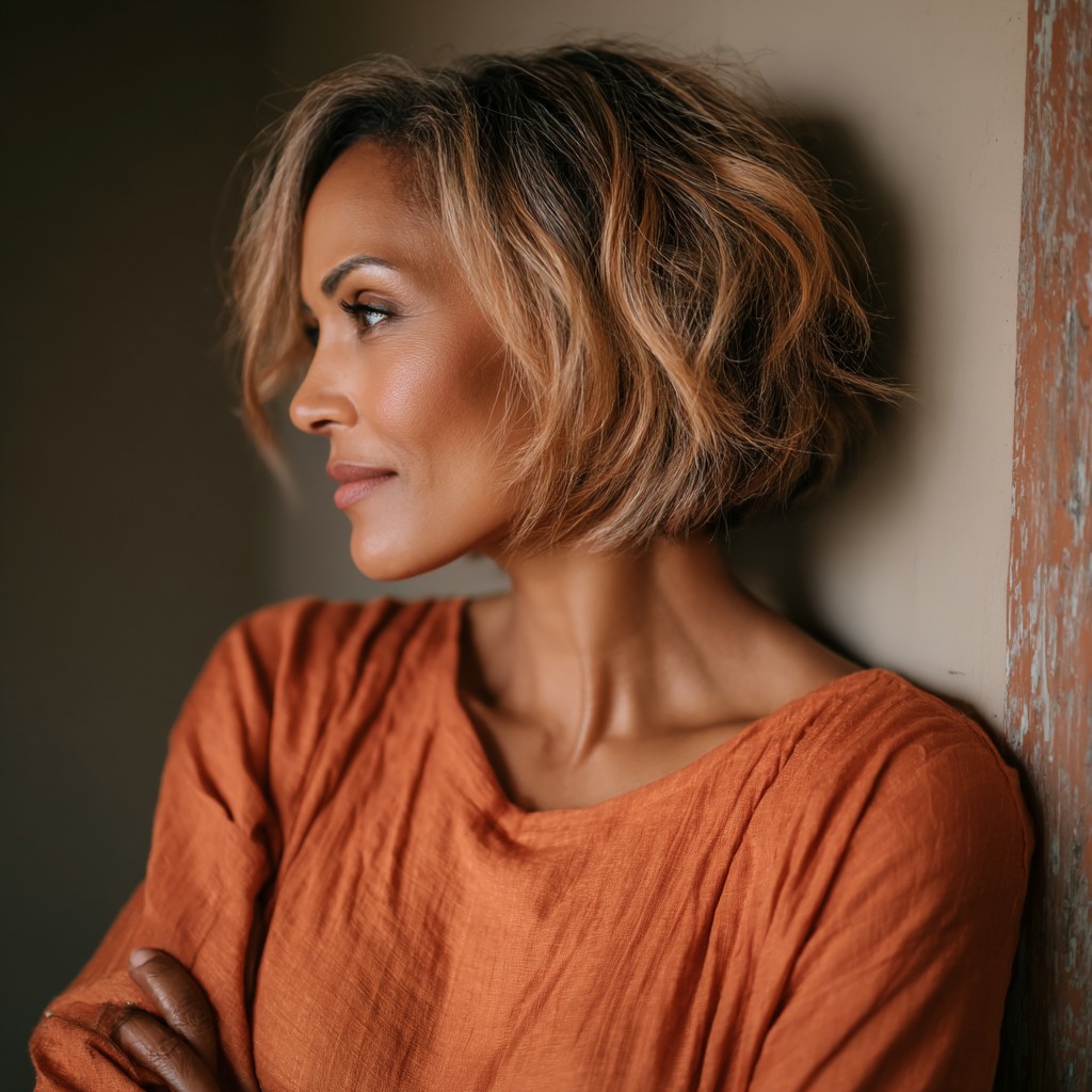 Textured Bob with Sun-Kissed Highlights