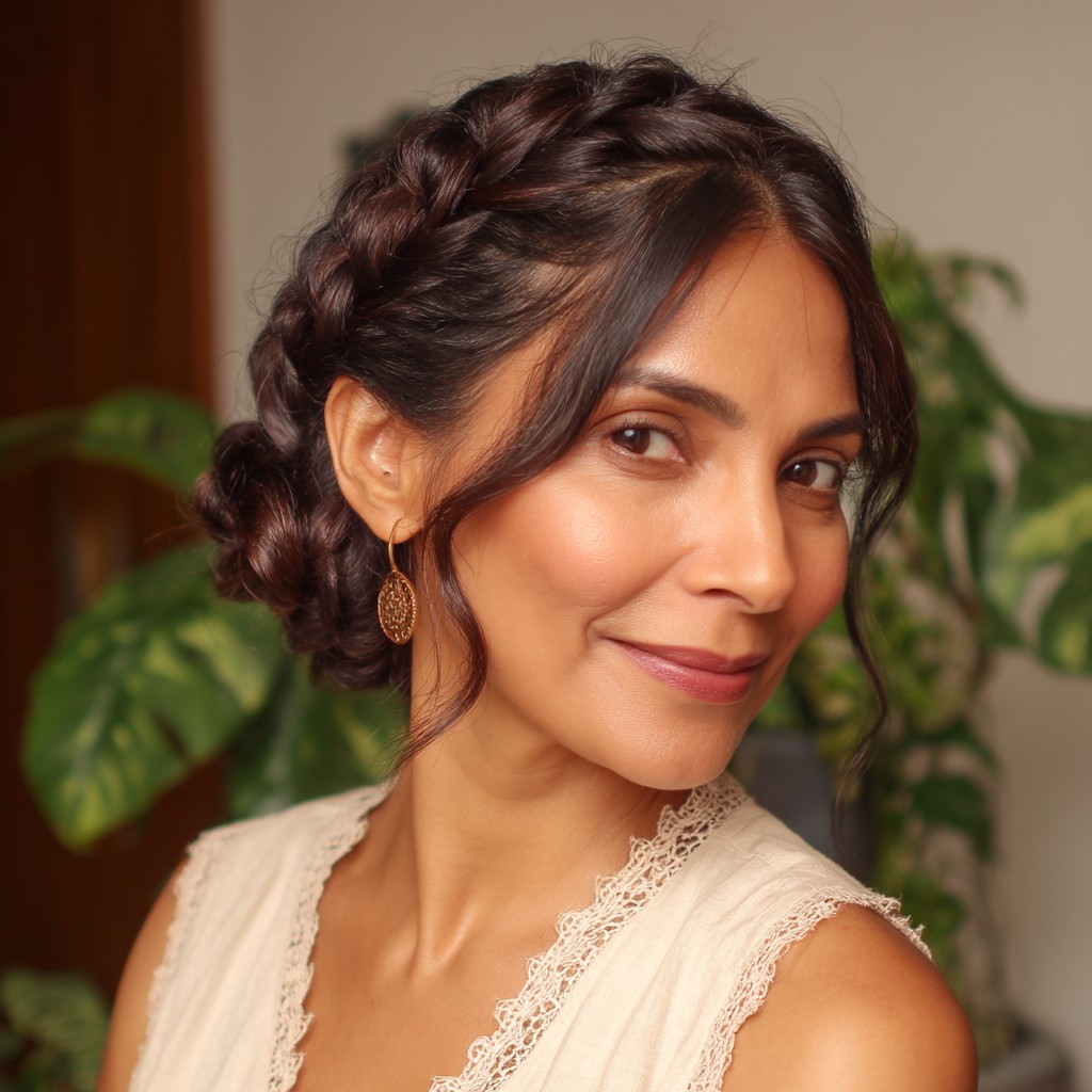 Textured Braided Updo with Loose Tendrils