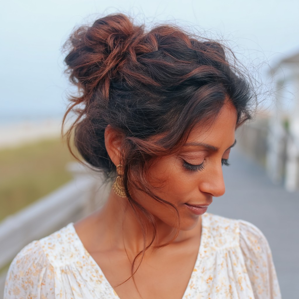 Textured High Bun with Loose Waves