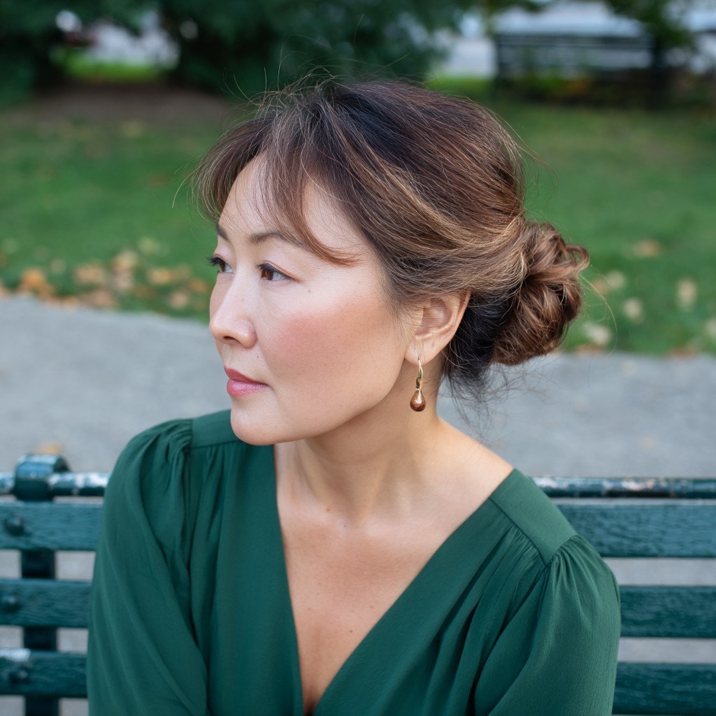 Textured Low Bun with Soft Face-Framing Layers