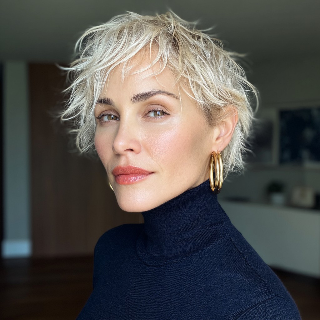 Textured Short Choppy Cut with Bright Platinum Highlights