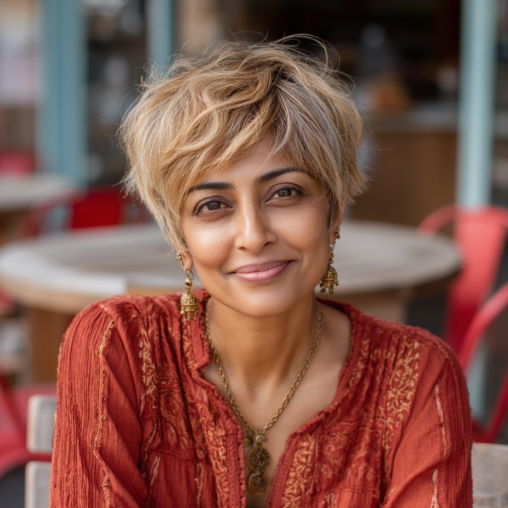 Textured Short Cut with Soft Blonde Highlights