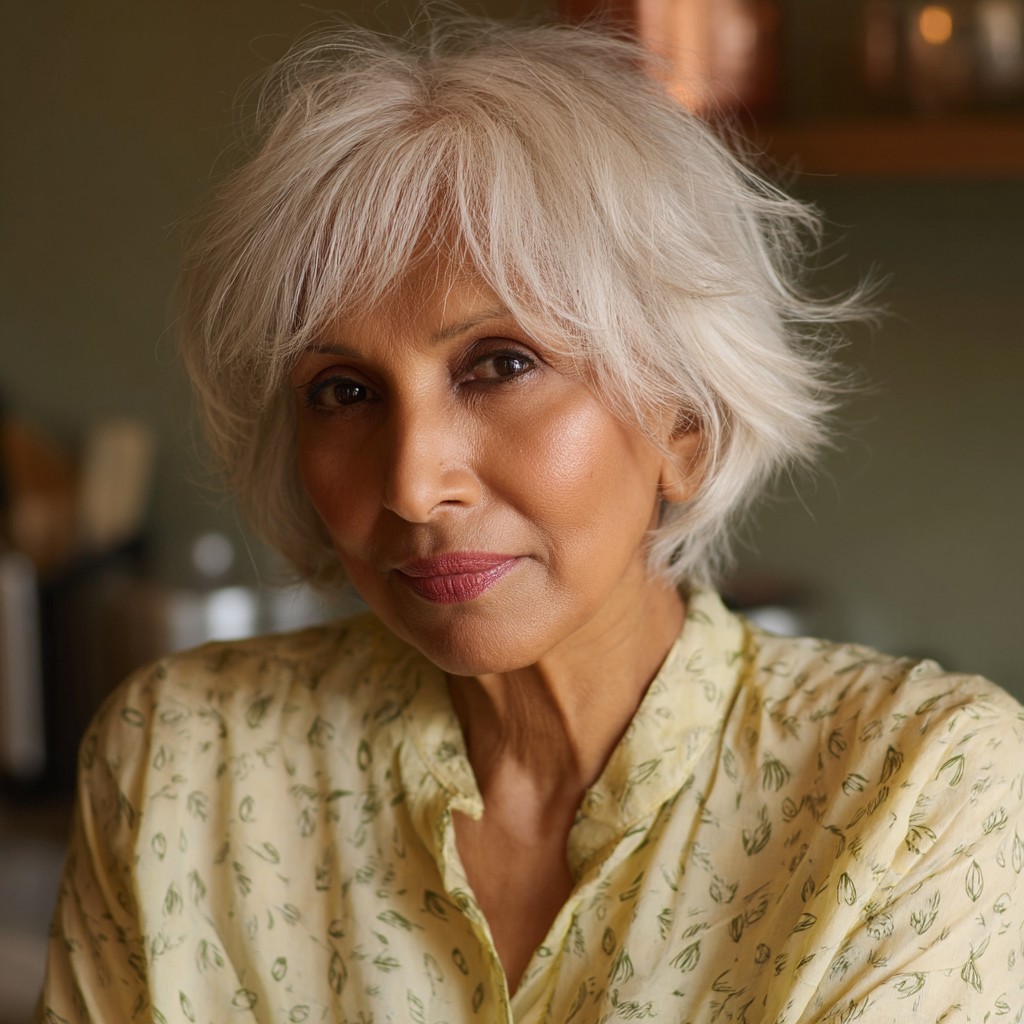 Textured Short Cut with Wispy Bangs for Women Over 70