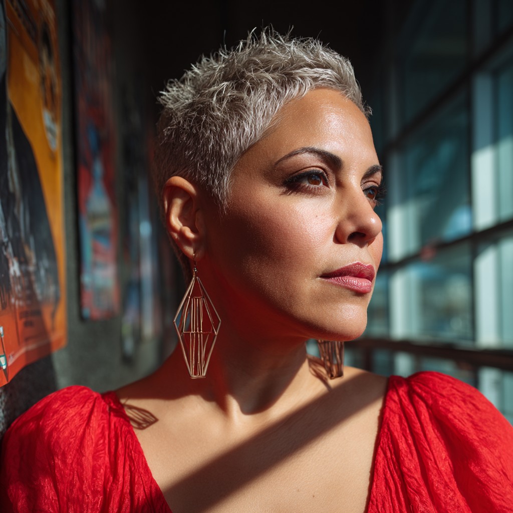 Textured Short Pixie Cut with Light Silver Highlights