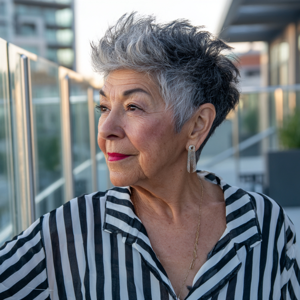 Textured Short Spiky Cut with Silver Highlights