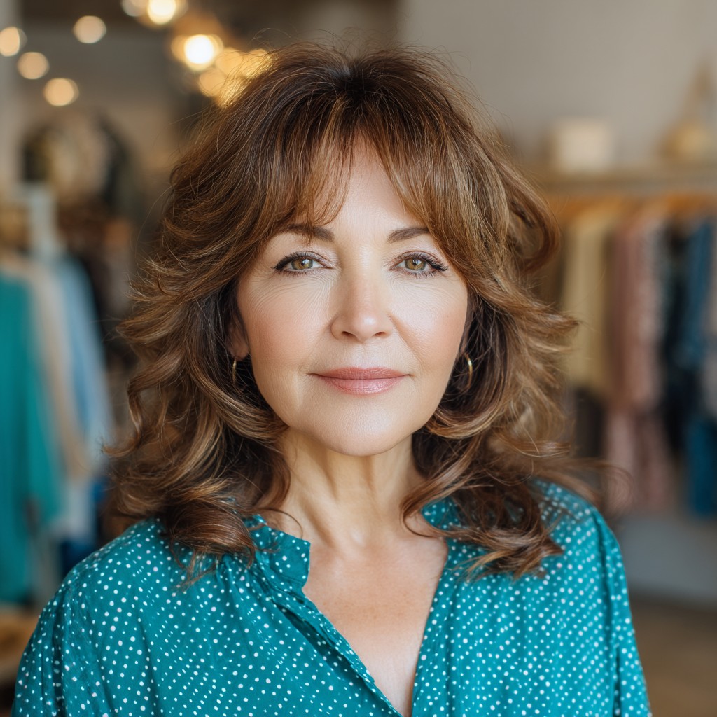 Textured Shoulder-Length Hair with Soft Layers and Bangs