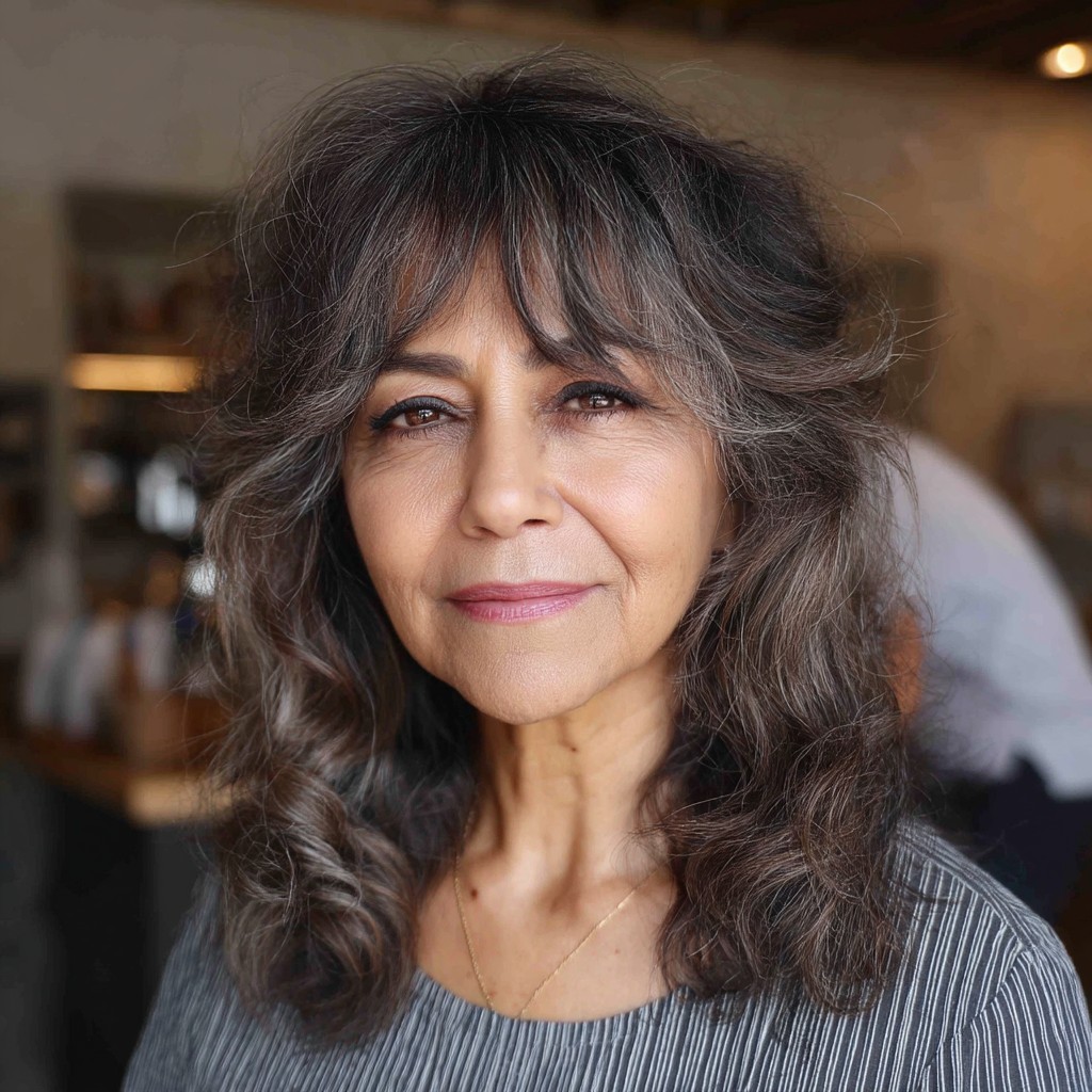 Textured Silver Layers with Curtain Bangs