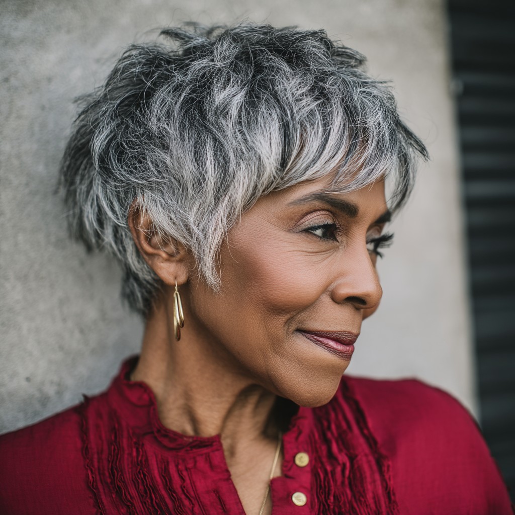 Textured Silver Pixie Bob with Soft Layers