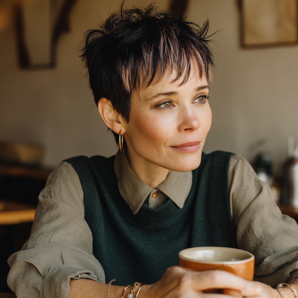 Trendy Short Choppy Cut with Subtle Pastel Highlights