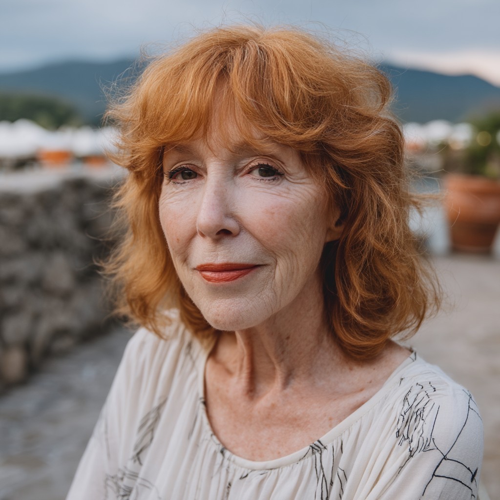 Vibrant Copper Curls with Soft Curtain Bangs