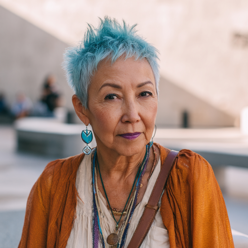 Vibrant Ice Blue Spiky Crop with Textured Layers