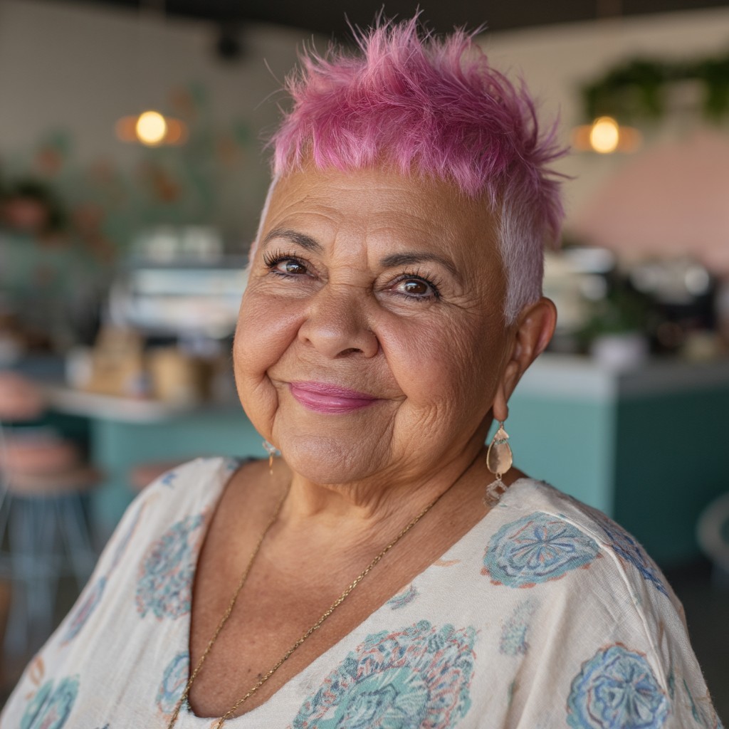 Vibrant Short Spiky Cut with Pink Highlights