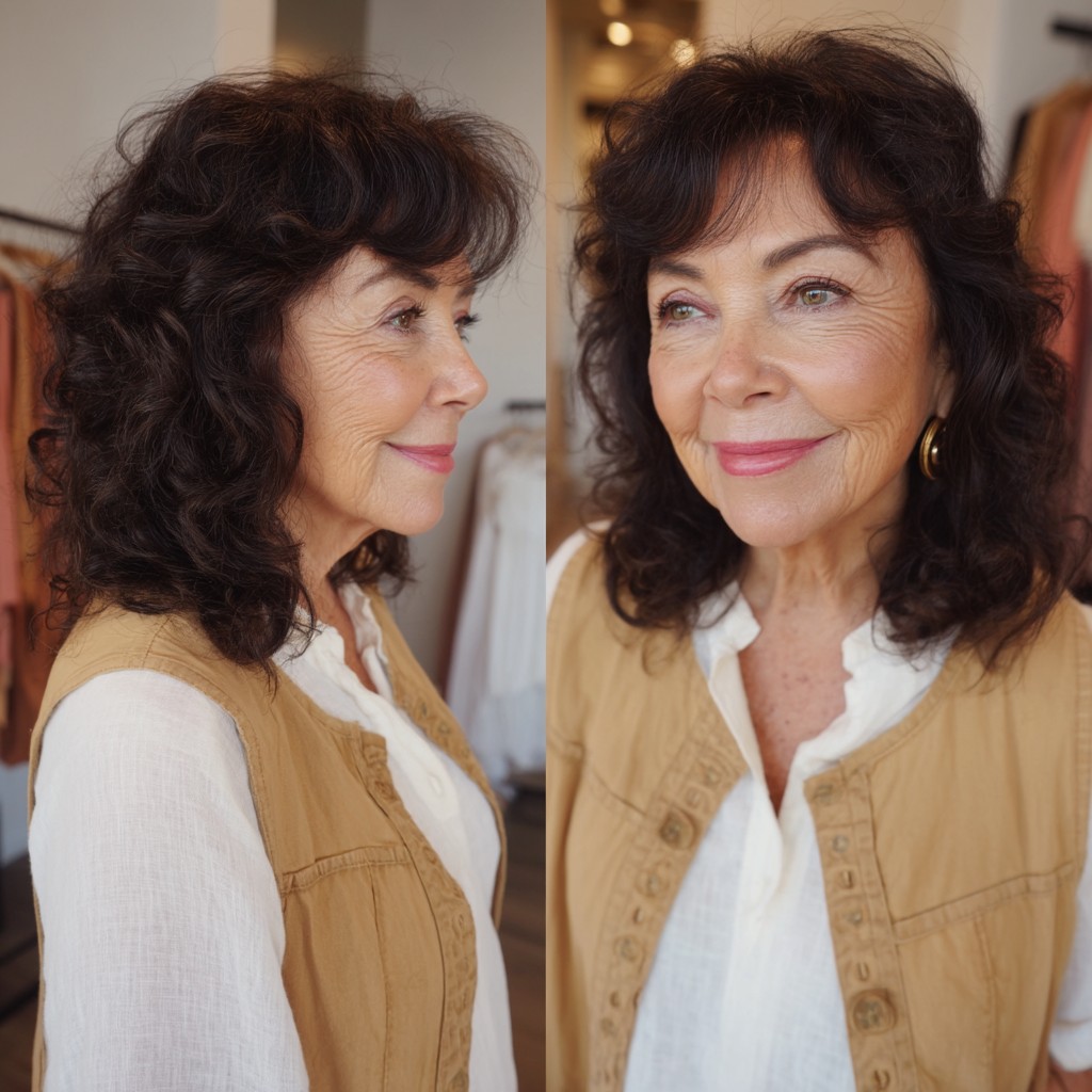 Voluminous Curly Lob with Soft Bangs