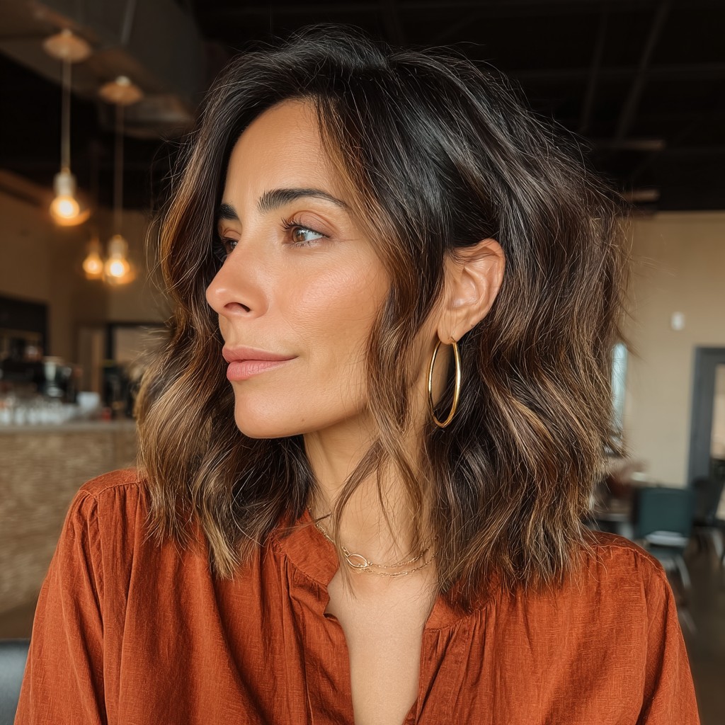 Warm Caramel Beachy Waves with Face-Framing Layers