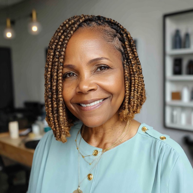 Chic Short Box Braids with Face-Framing Layers