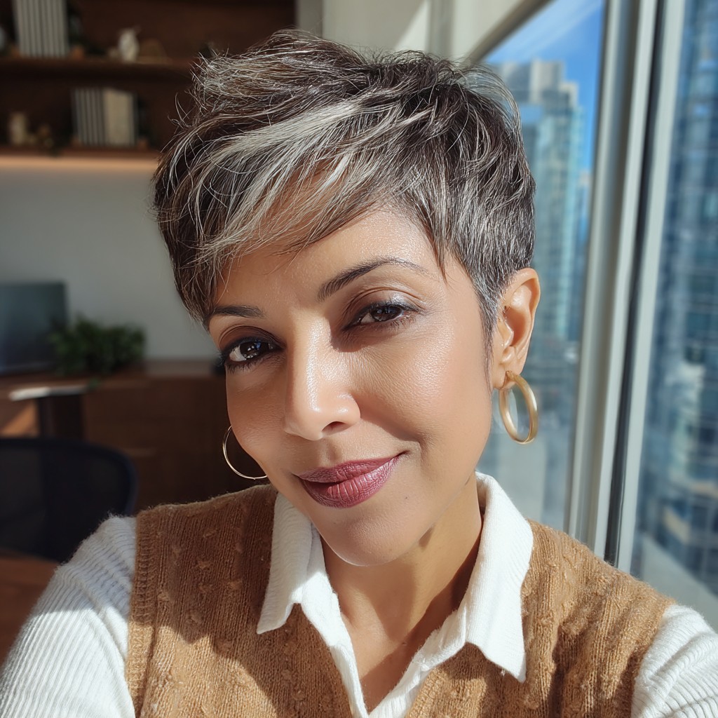 Chic Short Textured Cut with Subtle Silver Highlights