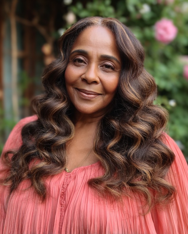 Glamorous Long Loose Waves with Caramel Highlights