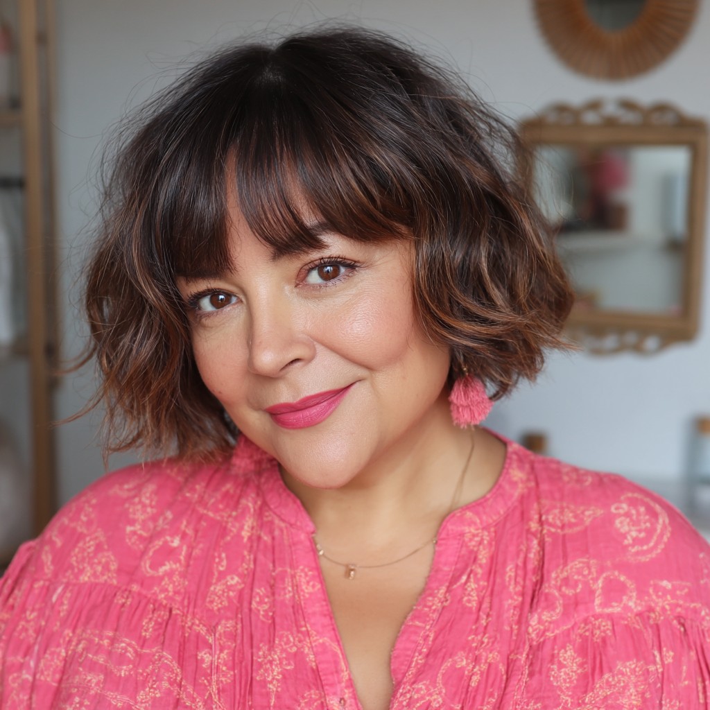 Playful Curly Bob with Soft Bangs