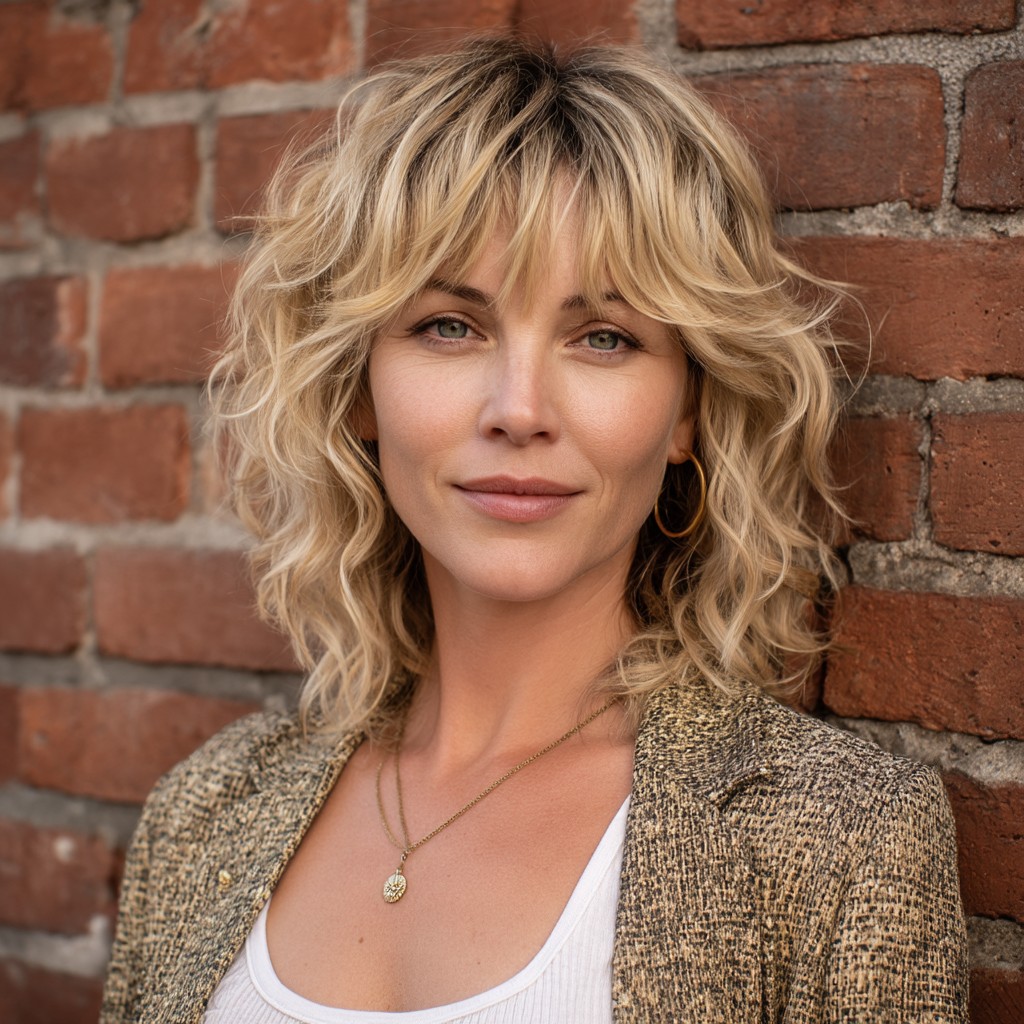 Soft Textured Waves with Face-Framing Bangs